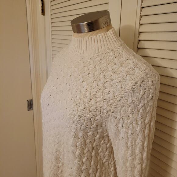 Cable Knit Crewneck Pullover Sweater Studio Works White Women’s Medium - Picture 2 of 7